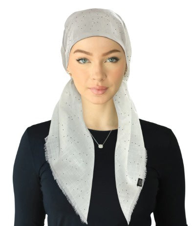 Cherie Accessories Open Back Adjustable Pre-Tied Headscarves Sparkle Fringe Design - SP-325A