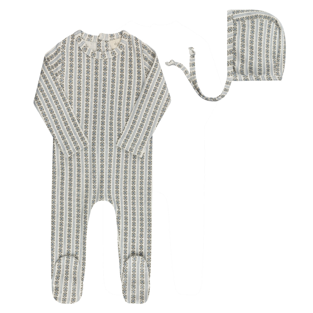 Aurora Cotton Rib Linear Leaf Collection Footie + Bonnet - ASS26-0057-FB