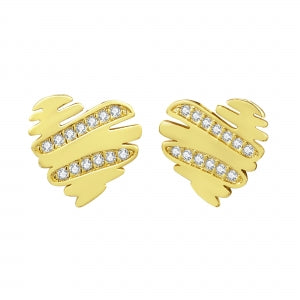 Delino Gold Plated Surgical Steel Post CZ Heart Post Earrings - 3EP632-SU-GD