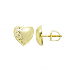 Delino Gold Plated Surgical Steel Puffy 9x9mm Heart With Scattered White CZ Screwback Earrings - 3EPS4799-SU-GD-M