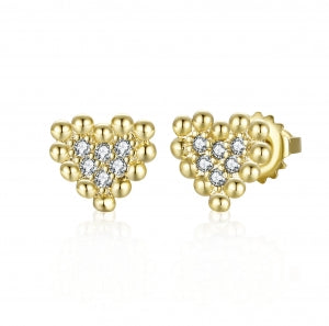 Delino Gold Plated Surgical Steel Stones Heart With Ball Border Stud ScrewBack Earrings - 3EPS4912-SU-GD