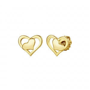 Delino Gold Plated Surgical Steel - 8mm Double Heart Screw Back Stud Earring - 3EPS4945-SU-GD