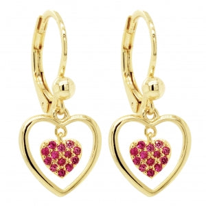 Delino Gold Plated Surgical Steel Lever Back Earrings With 3mm Ball CZ Pave Heart In Open Heart - 3EW4748-SU-GD