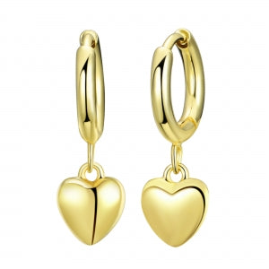 Delino Gold Plated Hanging Heart On Gold Plated Surgical Steel Hoop Earring - 3EW4806-SU-GD