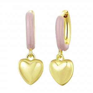 Delino Gold Plated Surgical Steel Enamel Hoop With Dangling Gold Heart Earrings - 3EW4807-SU-GD