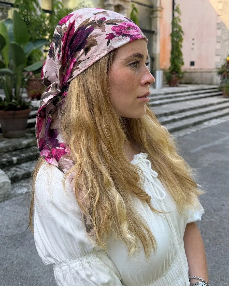 The Scarf Bar Deep Berry Floral Headscarf - TSB-04-AW26