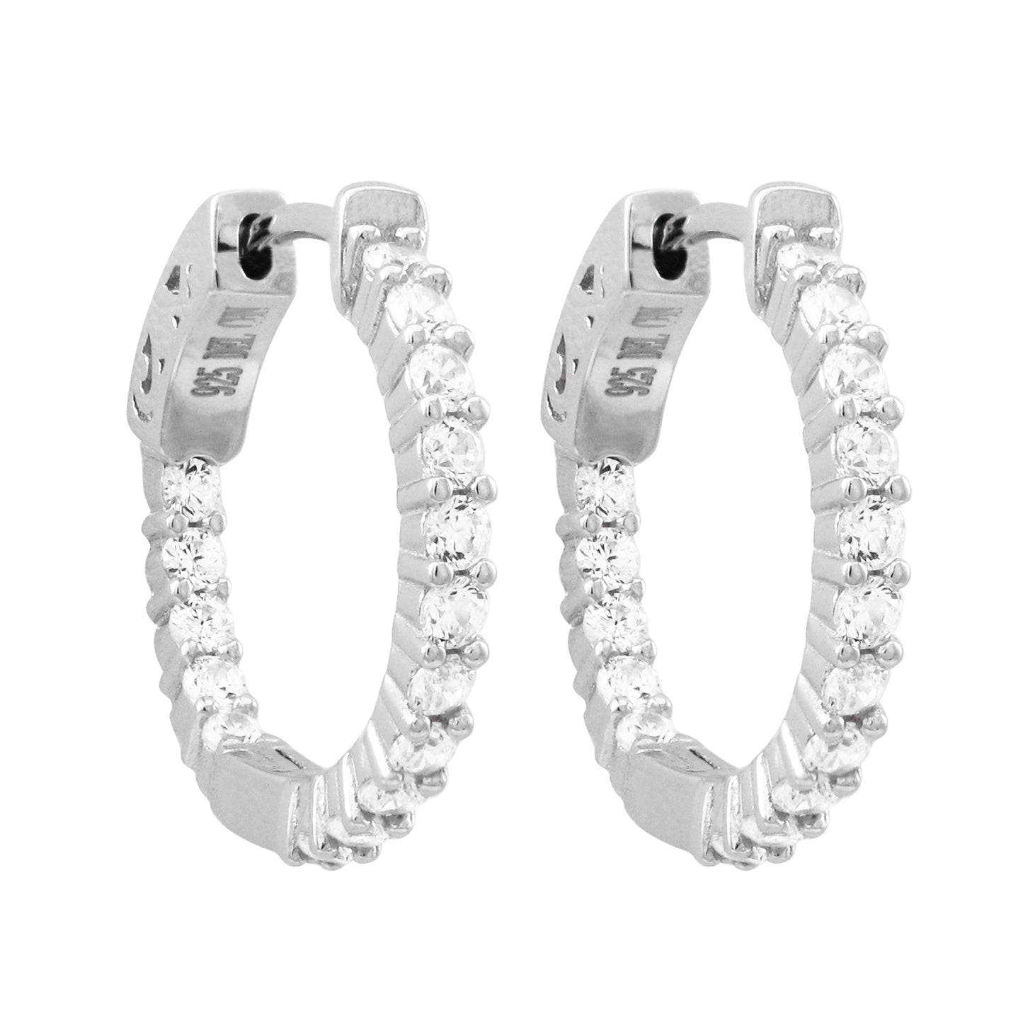 Delino Rhodium Plated Sterling Silver CZ Hoop Earrings - With Hinge Closure - 6EP550-SS-SR