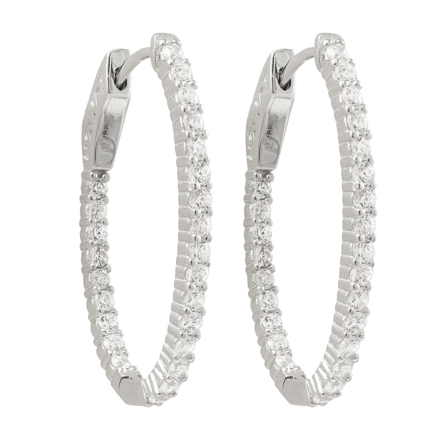 Delino Gold Plated Sterling Silver - Oval CZ Hoop Earrings With Hinge Closure - 7EP638-SS-GD