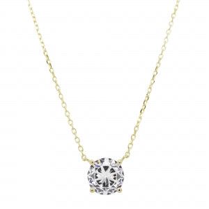 Delino Gold Plated Sterling Silver - 8mm CZ Solitaire Necklace - 14`-16`-18` - 7N971-SS-GD