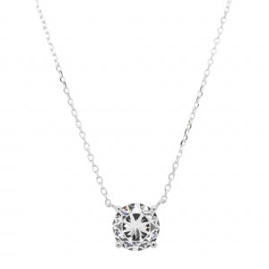 Delino Rhodium Plated Sterling Silver - CZ Solitaire Necklace - 7N971-SS-SR