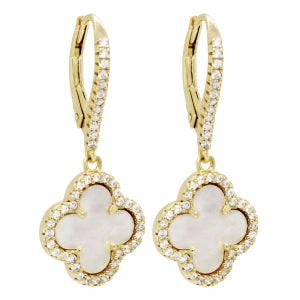 Delino Gold Plated Sterling Silver - CZ 13mm Clover - Lever Back Earrings - 8EW833-SS-GD