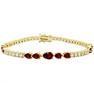 Delino Gold Plated Sterling Silver - Pear Shape And CZ Tennis Bracelets With Safety Lock - 9B621-SS-GD