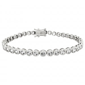Delino Rhodium Plated Sterling Silver CZ Round Bezel Bracelets - 9B644-SS-SR