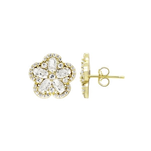 Delino Gold Plated Sterling Silver CZ Flower Post Earrings - 9EP132-SS-GD