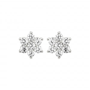 Delino Rhodium Plated Sterling Silver CZ Flower Post Earrings - 9EP380-SS-SR