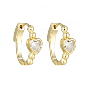 Delino Gold Plated Sterling Silver CZ Heart 15mm Hinge Hoop Earrings - 9EP388-SS-GD
