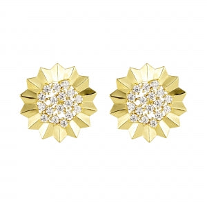 Delino CZ Center With Gold Plated Sterling Silver Pleated Border Round Earrings - 9EP459-SS-GD
