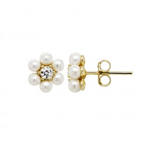 Delino Gold Plated Sterling Silver Shell Pearls And Center Stone Post Earrings - 9EP522-SS-GD