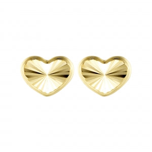 Delino Gold Plated Sterling Silver Pleated Shiny Heart Stud Earring - 9EP589-SS-GD