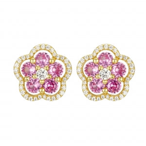 Delino Gold Plated Sterling Silver White CZ - Flower Post Earrings - 9EP649-SS-GD