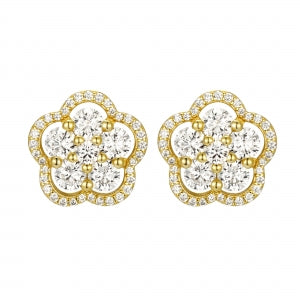 Delino Gold Plated Sterling Silver White CZ - Flower Post Earrings - 9EP649-SS-GD
