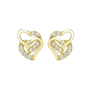 Delino Gold Plated Sterling Silver And CZ Double Intertwined Open Heart Stud Earring - 9EP686-SS-GD
