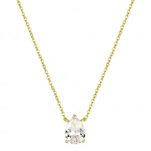 Delino Gold Plated Sterling Silver Pear Shape CZ Necklace - 9N461-SS-GD