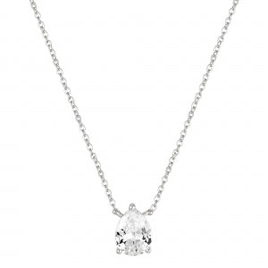 Delino Rhodium Plated Sterling Silver Pear Shape CZ Necklace - 9N461-SS-SR