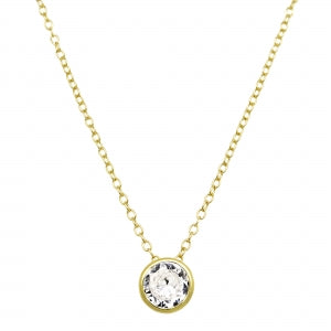 Delino Gold Plated Sterling Silver Round CZ Bezel Setting Solitaire Necklace - 9N646-SS-GD