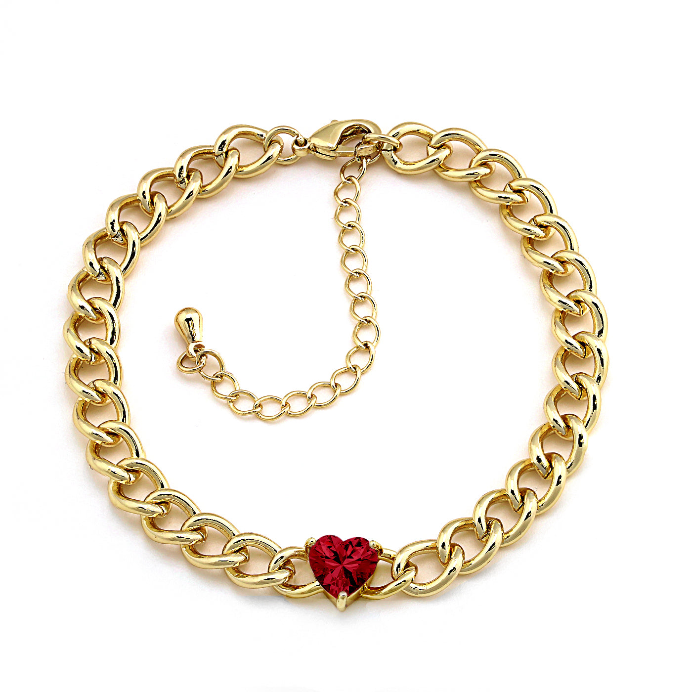 Cameo Curb Chain with Heart Stone Bracelet - B1296
