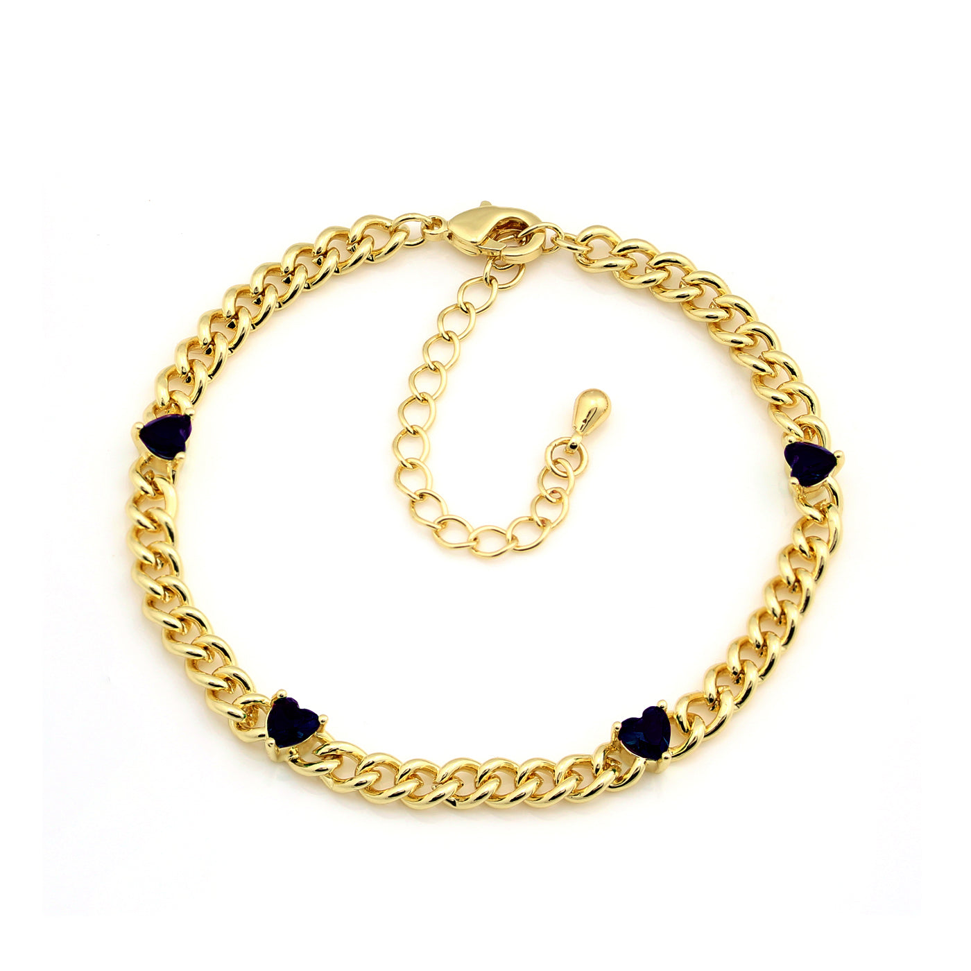 Cameo Curb Chain with Four Heart Stones Bracelet - B1302