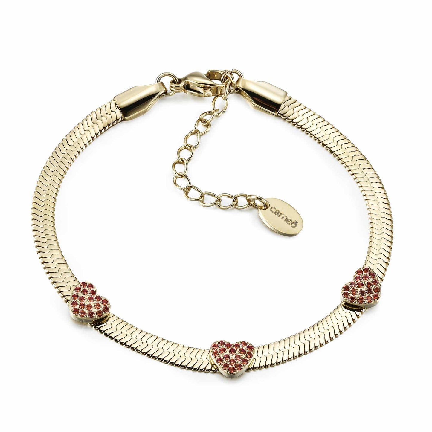 Cameo Pave Hearts on Snake Chain Teen Bracelet - B1384