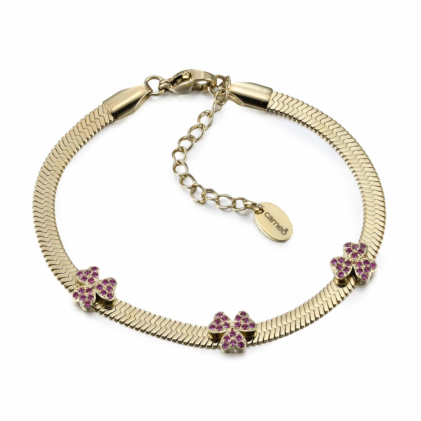 Cameo Spaced Petal Clovers on Snake Chain Teen Bracelet - B1385