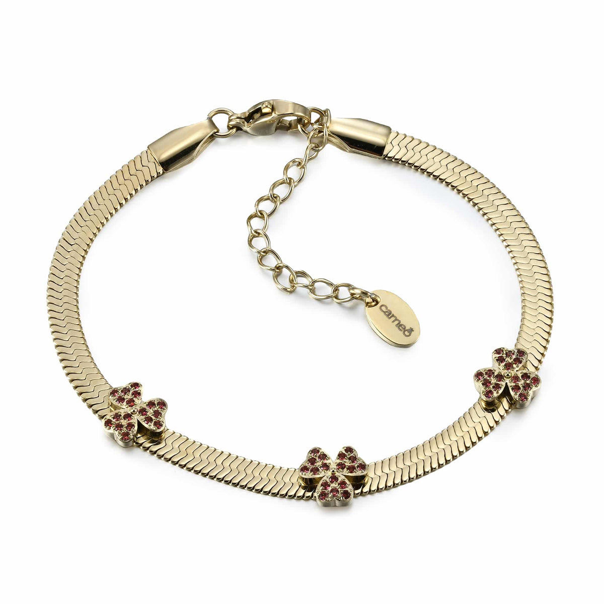 Cameo Spaced Petal Clovers on Snake Chain Teen Bracelet - B1385