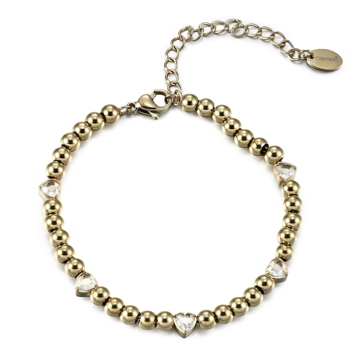 Cameo Gemstone Hearts Gold Ball Teen Bracelet - B1386