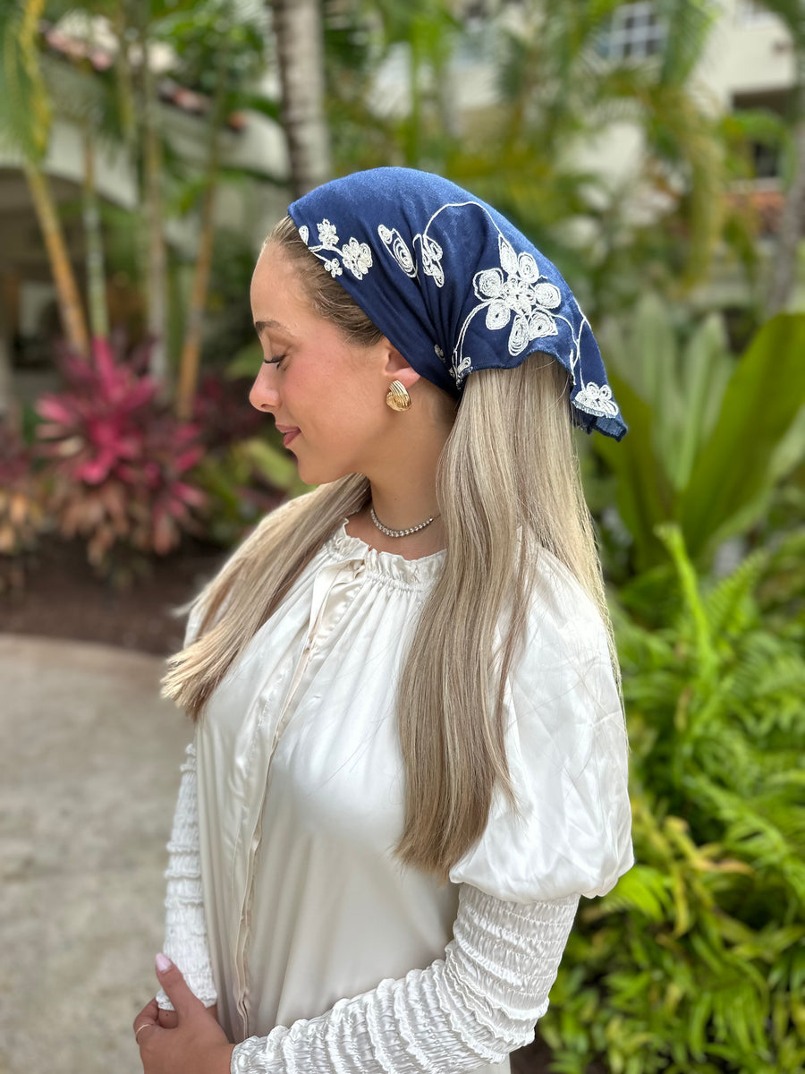 The Scarf Bar Embroiderey Floral Cotton Viscose Bandanas - 001-TSB