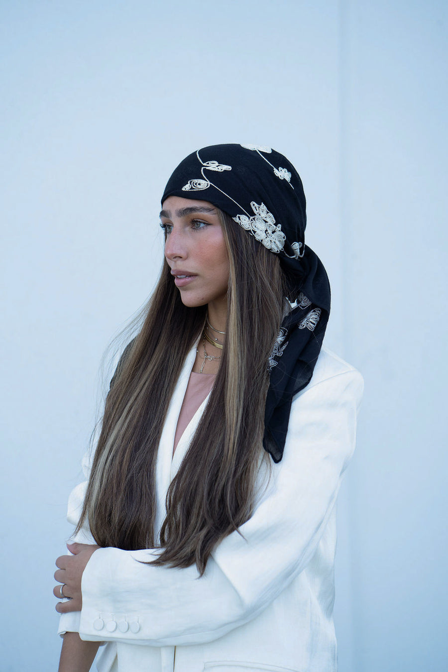 The Scarf Bar Floral Embroidery Square Headscarf - BFE-TSB