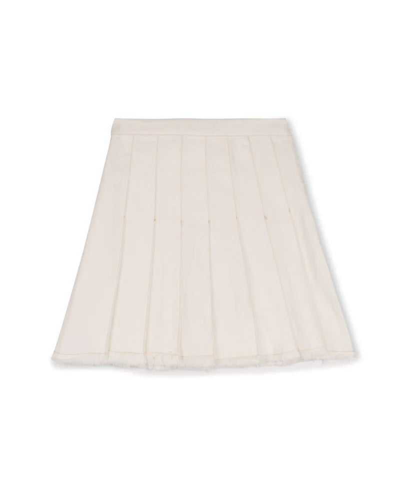 Cabana Stretch Denim Pleat Fray Hem Skirt - C-18901