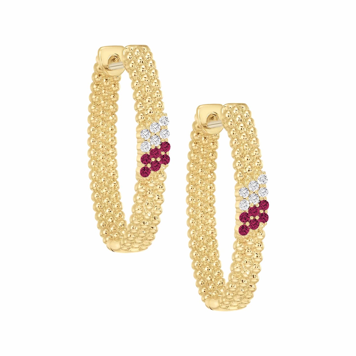 Cameo Slanted Stones Ball Textured Huggie Earring - E5277