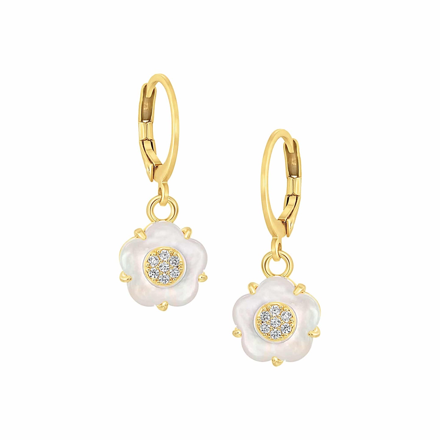 Cameo Medium CZ-Filled Mother-of-Pearl Flower Earring - E5302