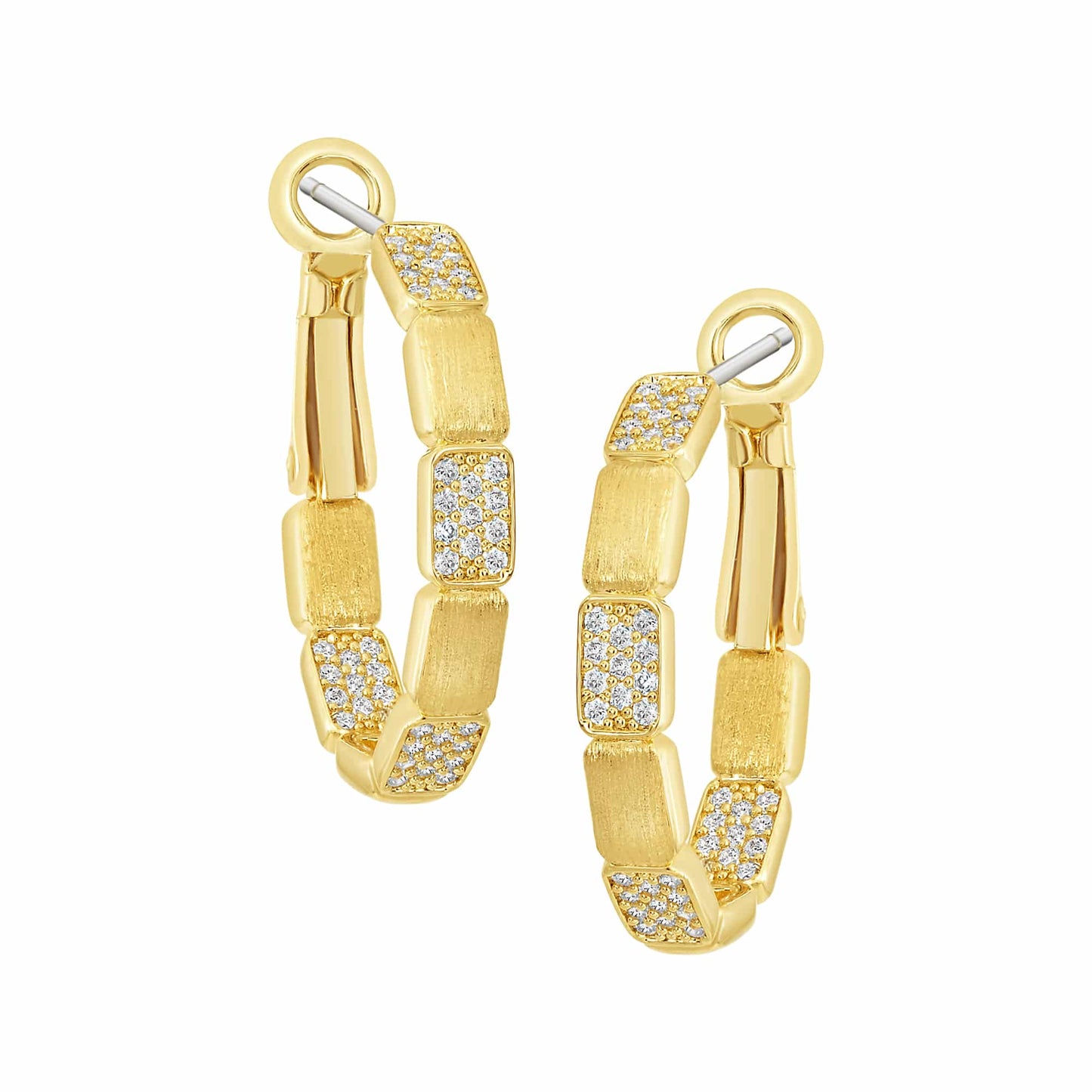 Cameo Matte & CZ Blocks Huggie Earring - E5307
