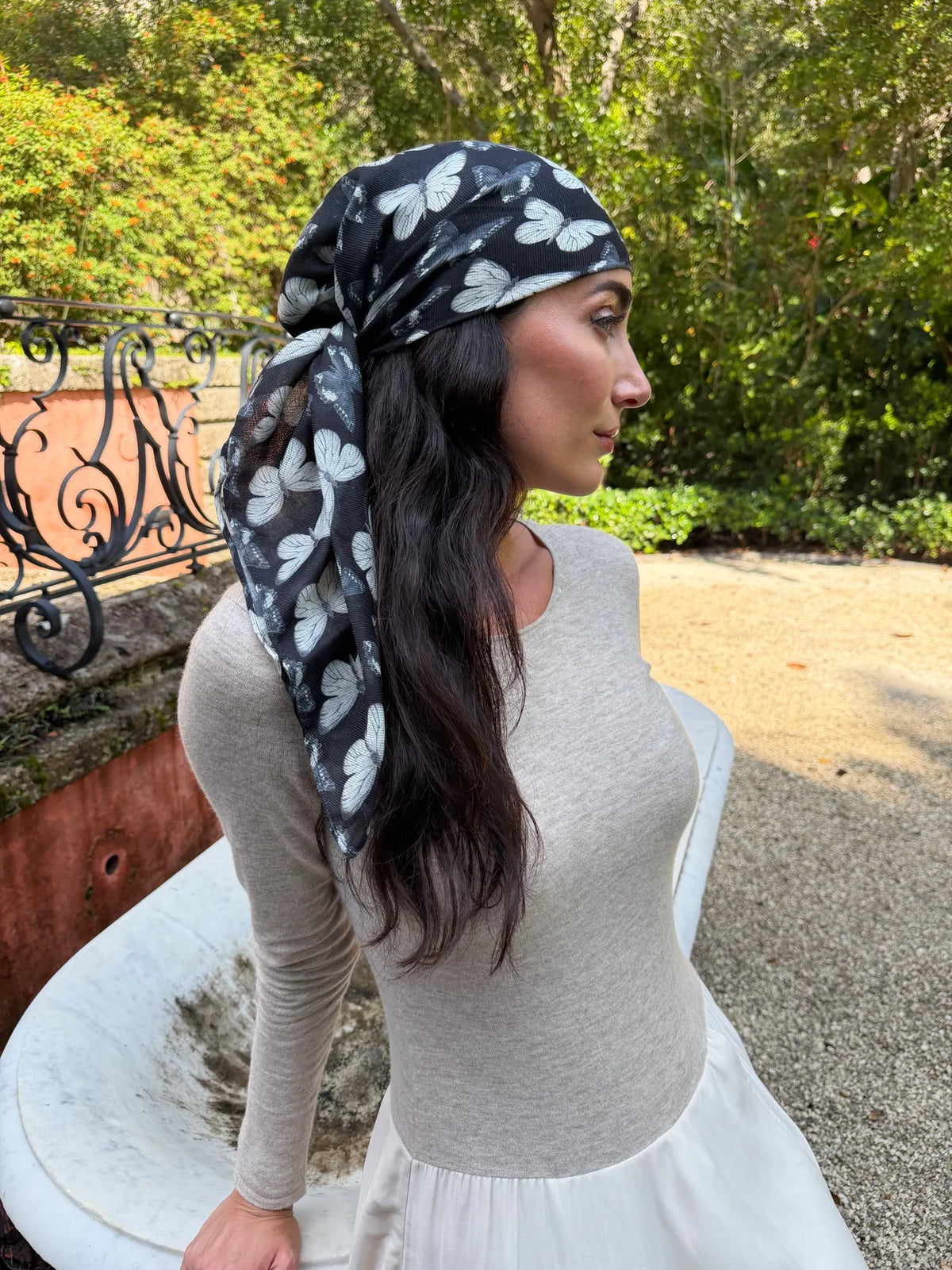 The Scarf Bar Butterfly Noir Headscarf - TSB-02-AW26
