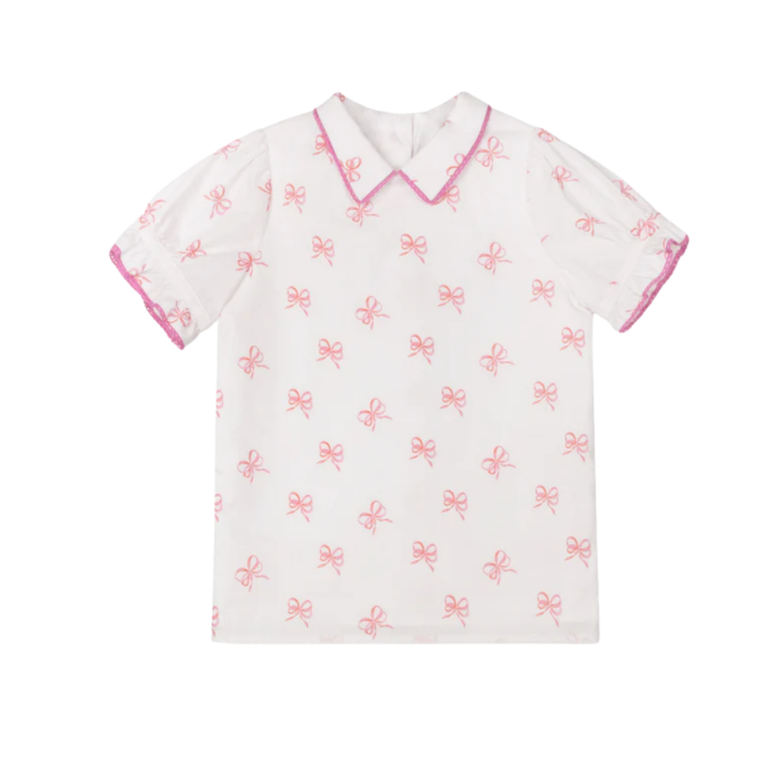 One Child Bow Printed Trim Blouse - C-25795