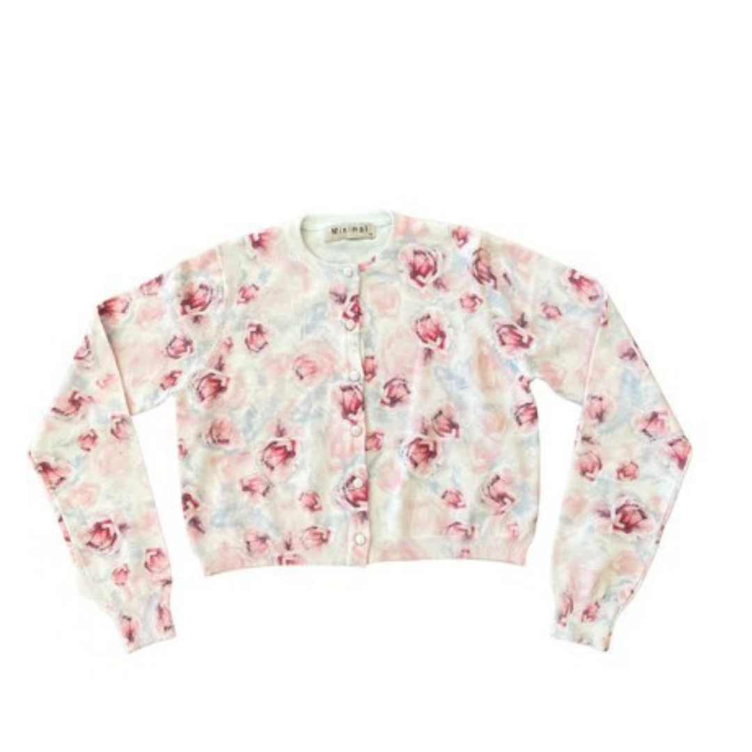 Minimal Tallow Floral Printed Cardigan - C-23596