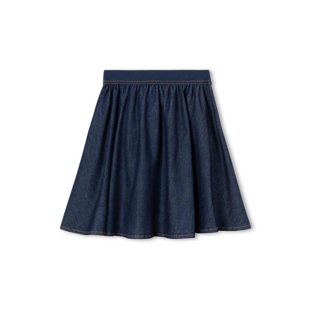 Hello Yellow Denim Wide Elastic Band Skirt - C-21860