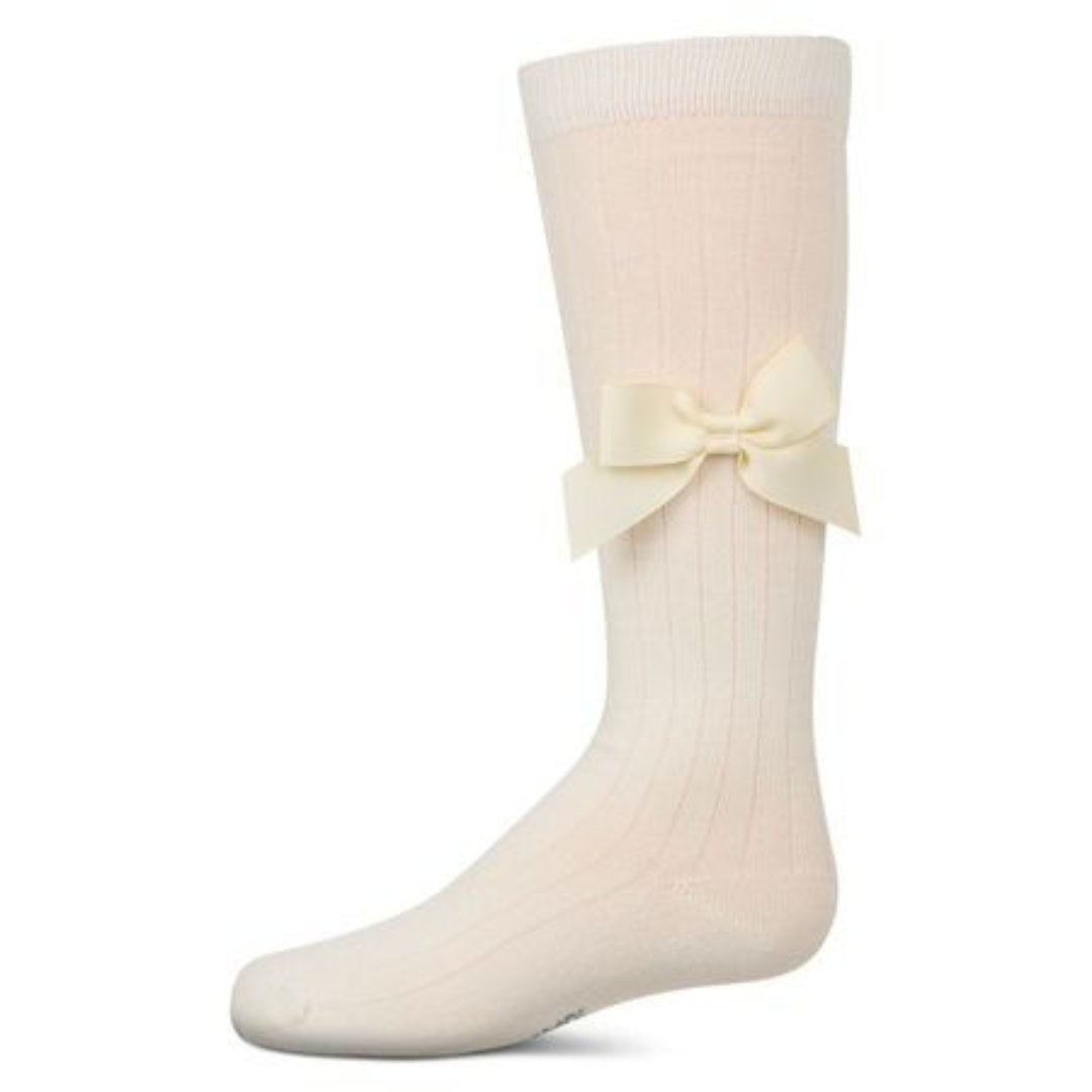 Memoi Ribbed Bow Knee High - MKF-7189