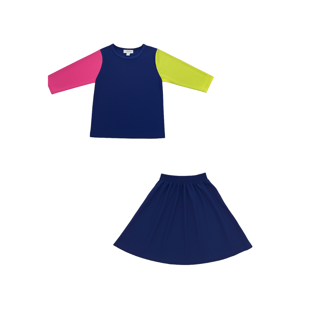 Waterwize Girls Navy Swim Set With Colorful Sleeves - BVS2515