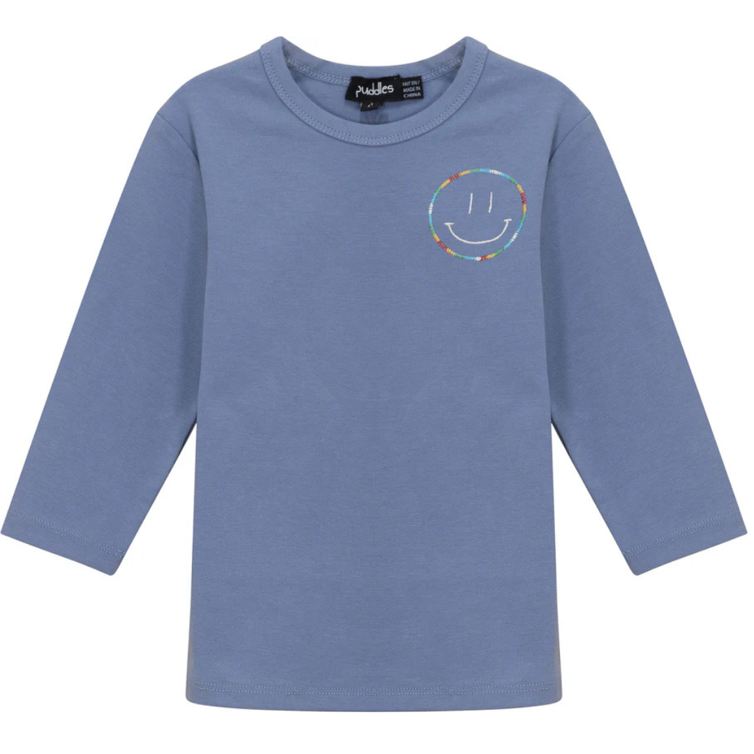 Puddles Fine Rib Girl T Shirt With Smiley Embroidery - SB5CY2551