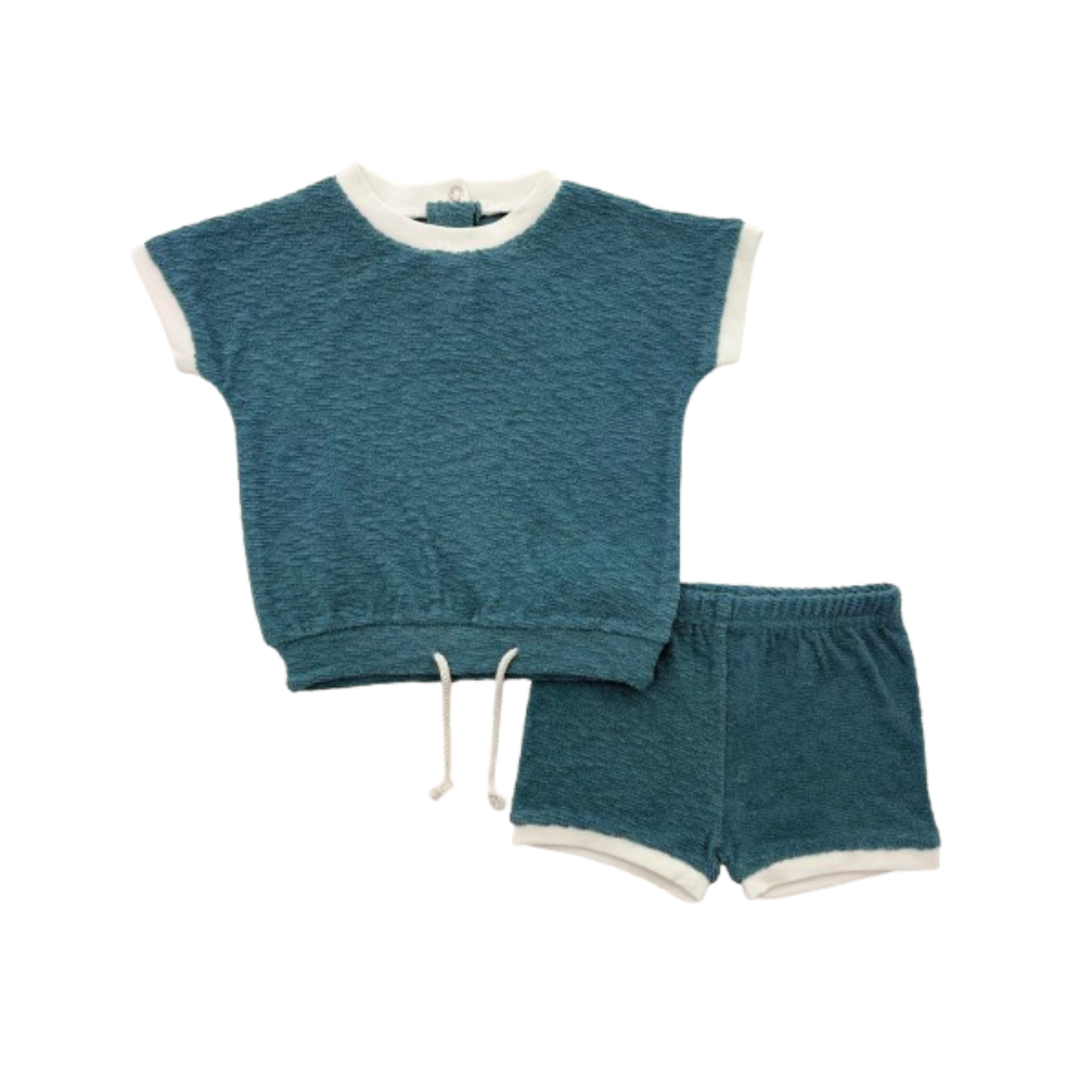 2 Squares Textured Terry Baby Set With White Trim - SB5CP7130E