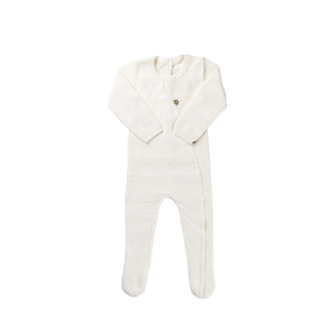 Kipp Pointelle Stripe Knit Romper & Bonnet Set - G2701RH